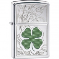 Зажигалка ZIPPO Classic «Клевер» с покрытием High Polish Chrome купить в Перми